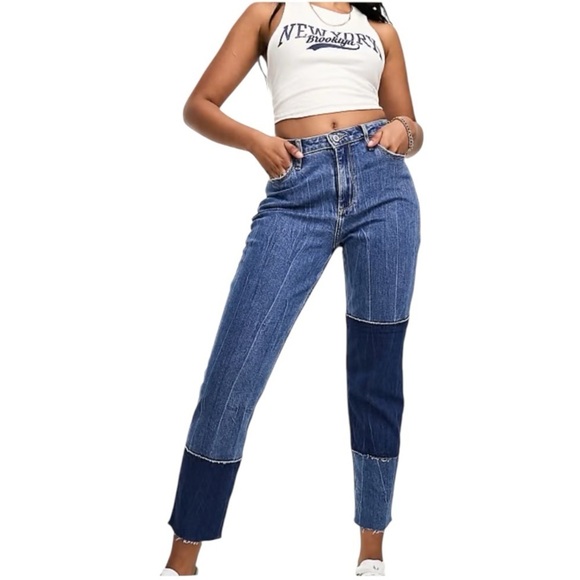 Hollister Curvy High Rise Mom Jean Cropped Patchwork Raw Hem  Size w28 /L27 - Picture 1 of 15